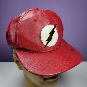 DC Comics "The Flash" Metal Logo Faux Leather Snapback Hat Baseball Cap Red